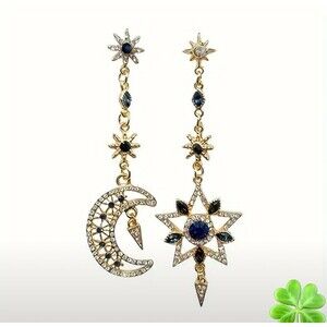 Asymmetrical chandelier Star and Moon Earrings